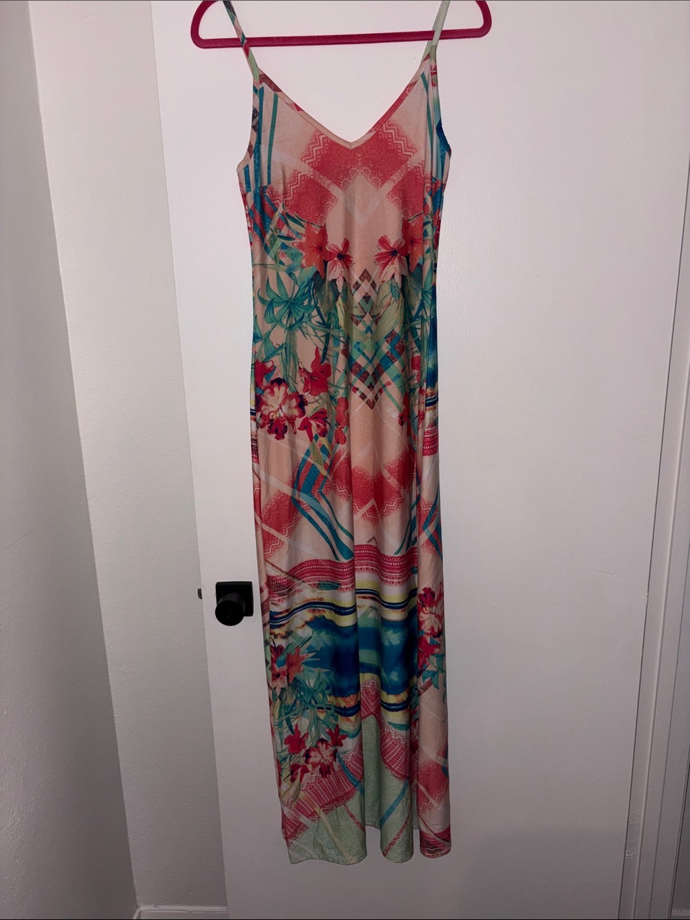 bailey blue Floral Print Strappy Maxi Dress in Beige, Coral and Teal